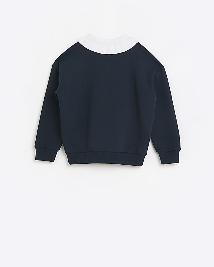 Girls navy graphic collared sweatshirt