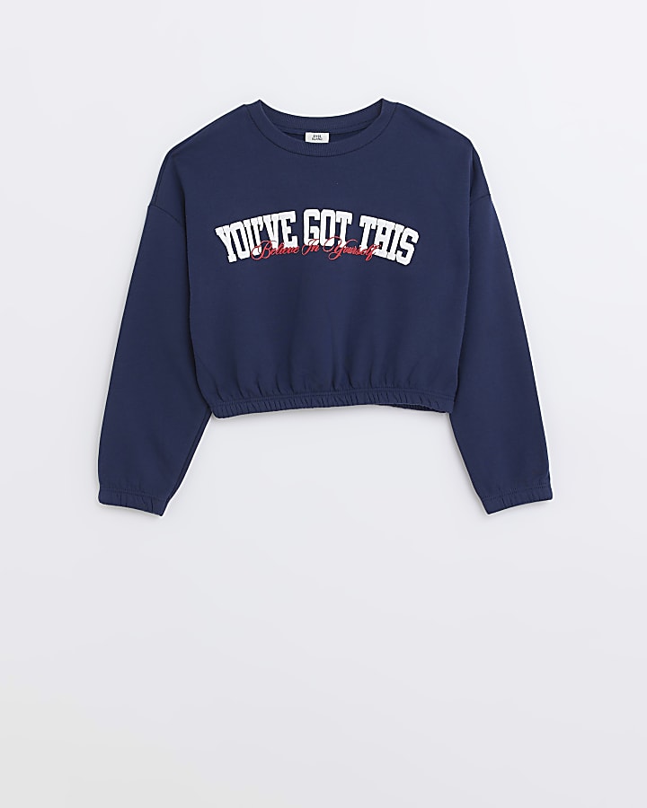 Girls Navy graphic print Cinched Sweatshirt