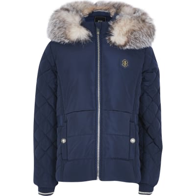 girls navy puffer coat