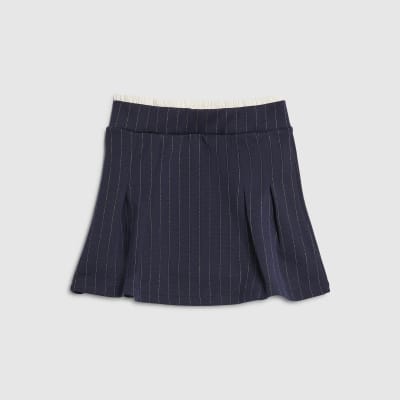 Girls Navy Pinstripe Pleated Skirt