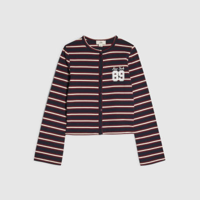 Girls Navy Stripe 89 Cardigan