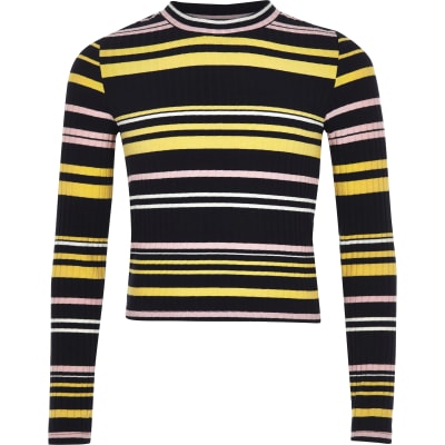 Girls navy stripe long sleeve top