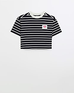 Girls navy striped boxy crop t-shirt