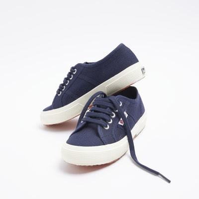 Girls navy Superga lace up canvas trainers