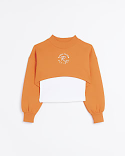 Girls Orange 2 in 1 Embellished Sweatshirt