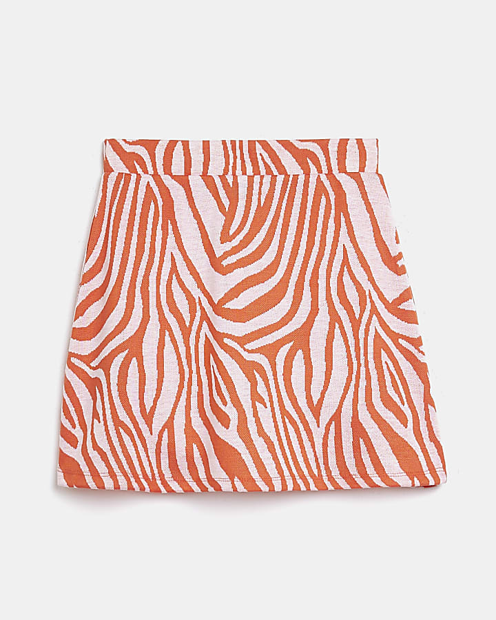 Girls orange animal print mini skirt