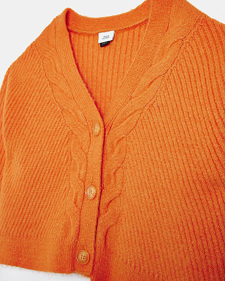 Girls orange cable knit cardigan