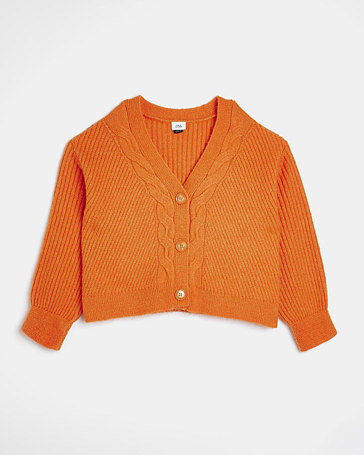 Girls orange cable knit cardigan