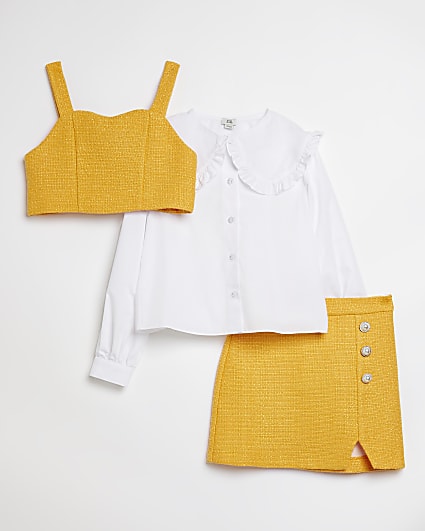 Girls orange crop top and shirt 3 piece set