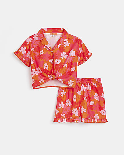 Girls orange floral beach cover up