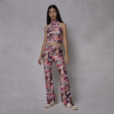 orange flare trousers
