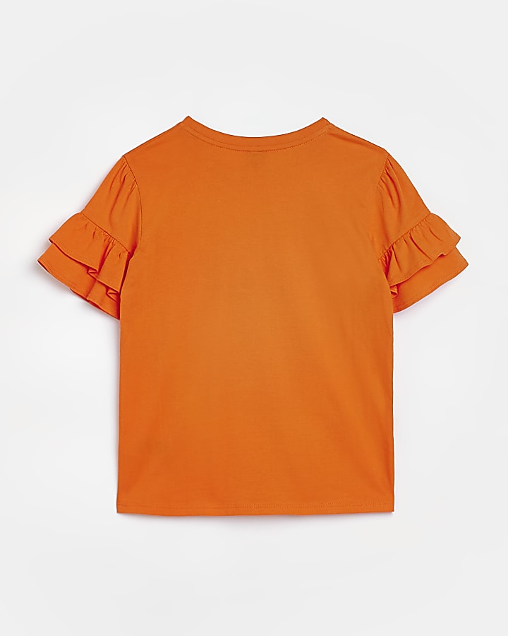 Girls Orange Frill Graphic T-shirt