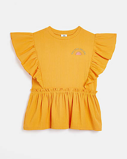 Girls orange frill sleeve t-shirt
