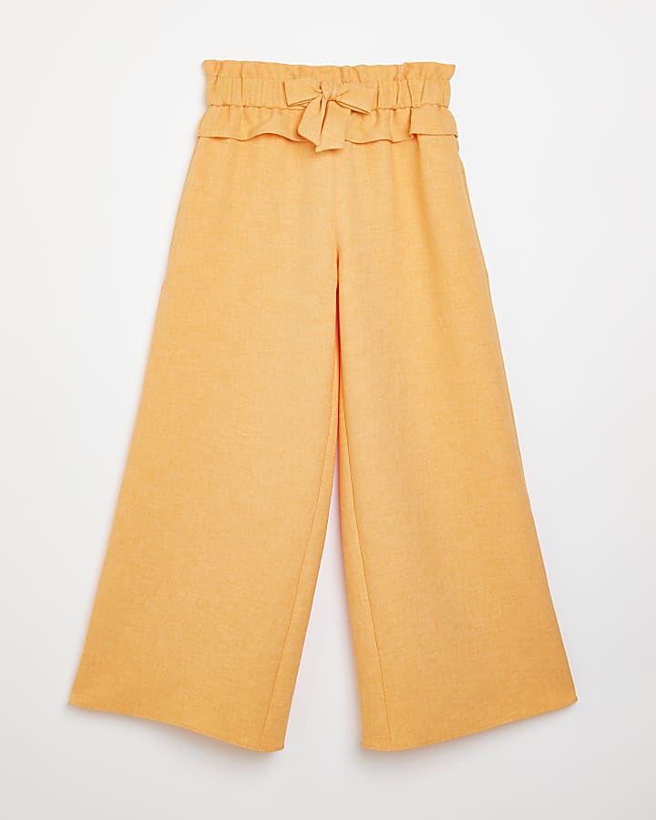 Girls Orange Frill Wide Leg Trousers
