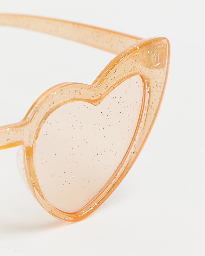 Girls orange glitter heart shape sunglasses