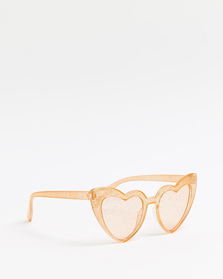 Girls orange glitter heart shape sunglasses