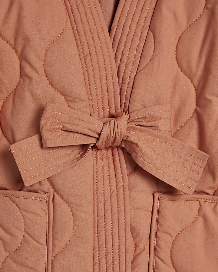 Girls orange kimono tie waist jacket