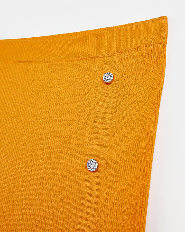 Girls orange knitted midi skirt