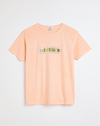 Girls orange neon foil print t-shirt