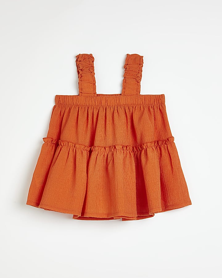 Girls orange plisse smock cami top