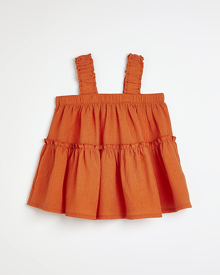 Girls orange plisse smock cami top