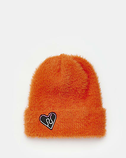Girls Orange RI fluffy Beanie hat