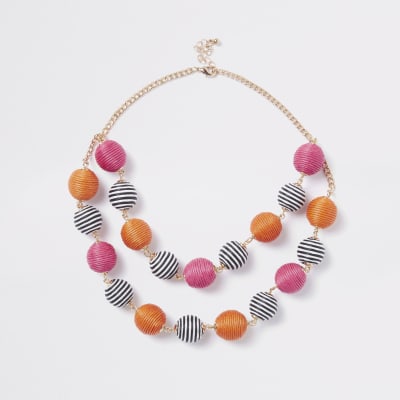 Girls orange RI Studio stripe ball necklace