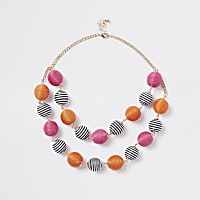 Girls orange RI Studio stripe ball necklace