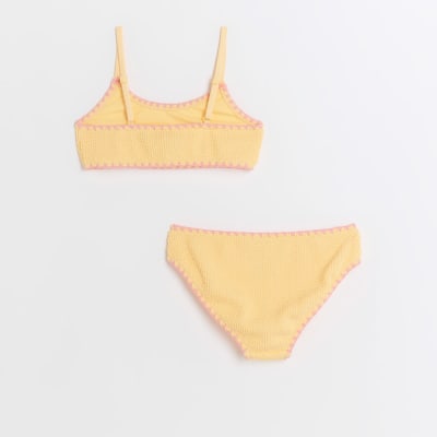 Girls orange stitch detail bikini set | River Island