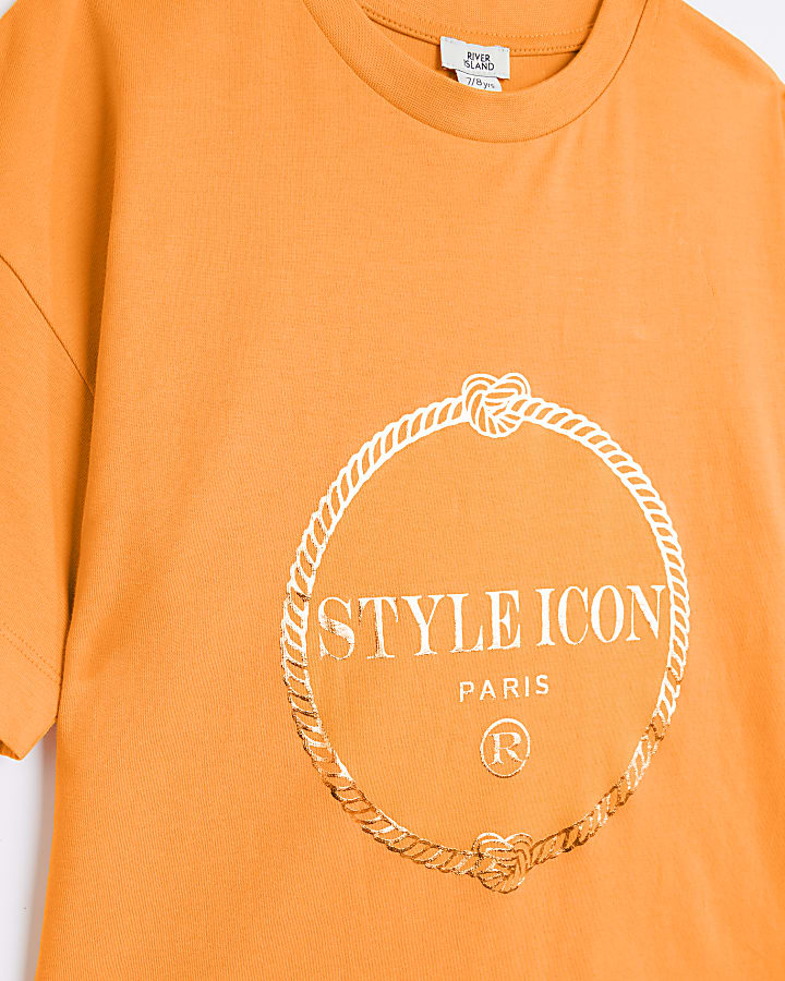 Girls Orange 'Style Icon' Foil T-shirt