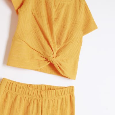 Girls orange textured cropped top outfit