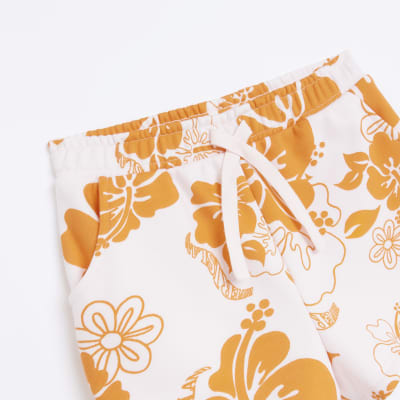 Girls Orange Tropical Floral Print Shorts