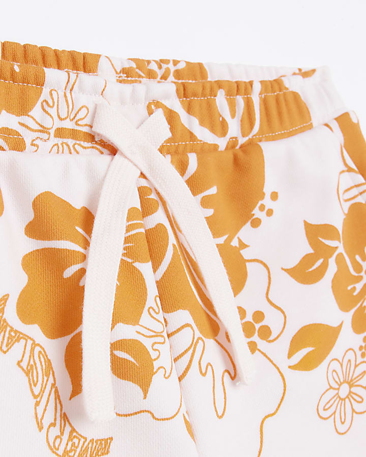 Girls Orange Tropical Floral Print Shorts