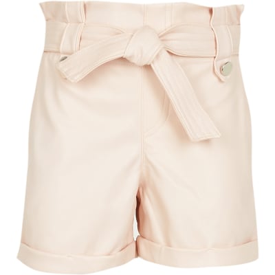 faux leather paperbag shorts