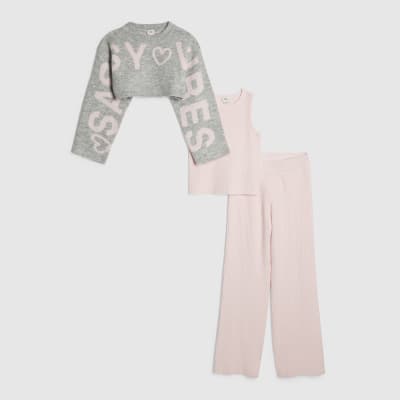 Girls Pink 2 In 1 Sassy Top and Trousers Set