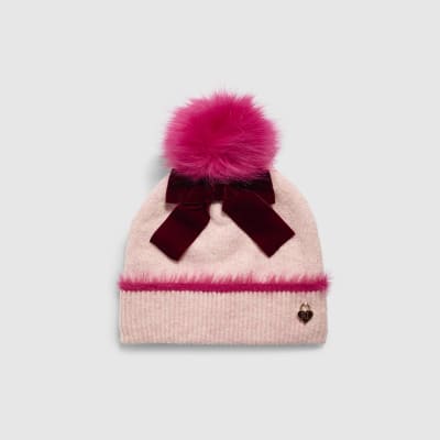 Girls Pink 3D Bow Beanie Hat