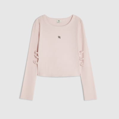 Girls Pink 3D Bow Long Sleeve Top