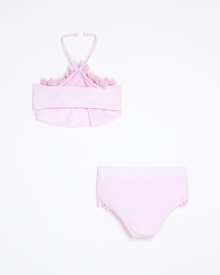 Girls pink 3D Flower Halterneck Bikini