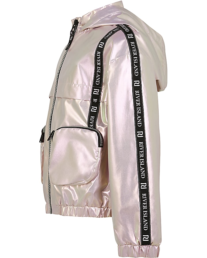 Girls pink 3D pocket bomber jacket