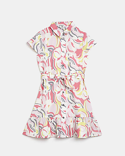 Girls pink abstract print shirt dress