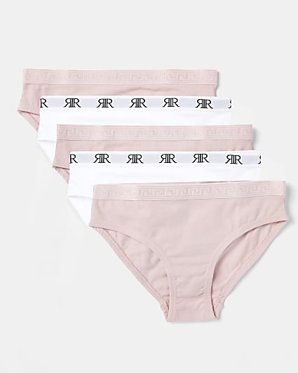 Girls Pink and white RI branded briefs 5 pack