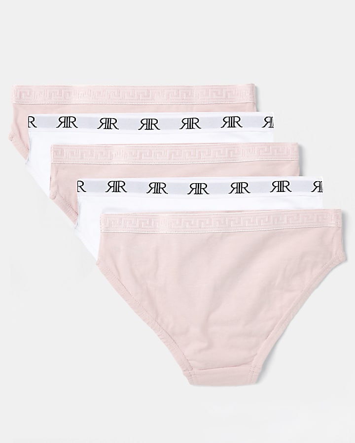 Girls Pink and white RI branded briefs 5 pack