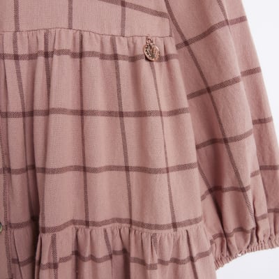 Girls Pink Angel & Rocket Check Shirt Dress