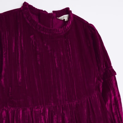 Girls Pink Angel & Rocket Velvet Tiered Dress