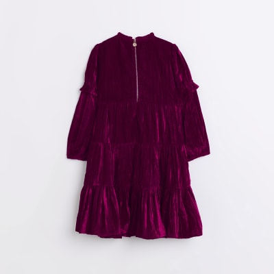 Girls Pink Angel & Rocket Velvet Tiered Dress