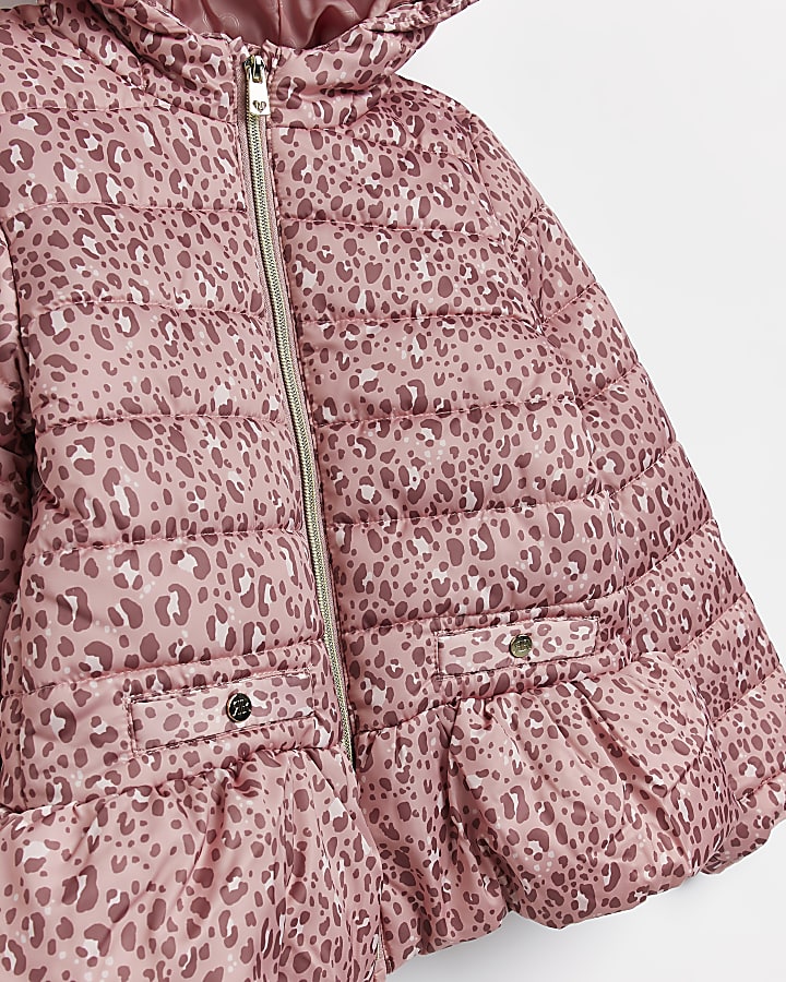 Girls pink animal print padded jacket