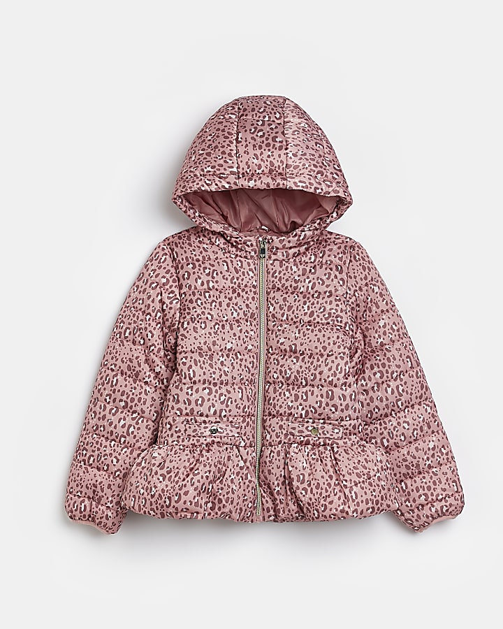 Girls pink animal print padded jacket