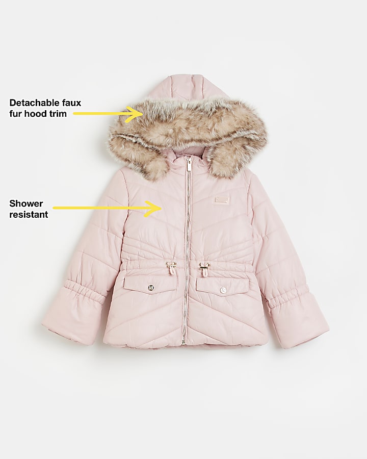 Girls pink AVA CINCHED PUFFER coat
