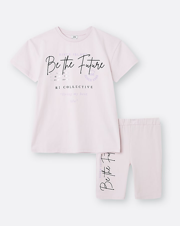 Girls pink 'Be The Future' print t-shirt set