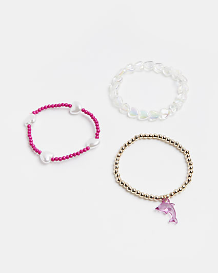 Girls Pink Beaded Bracelets 3 pack